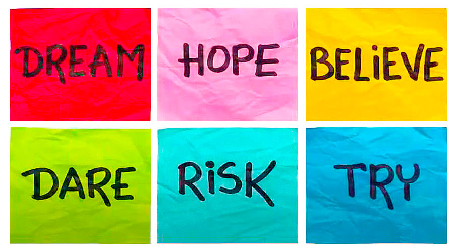 an image with the words Dream, Hope, Believe, Dare, Risk, Try, and images of Charlie Collins speaking at events, conferences and Leadership Seminars.